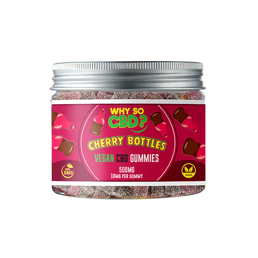 Why So CBD? 500mg Broad Spectrum CBD Small Vegan Gummies - Cherry Bottles