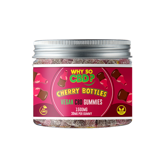 Why So CBD? 1500mg Broad Spectrum CBD Small Vegan Gummies - Cherry Bottles