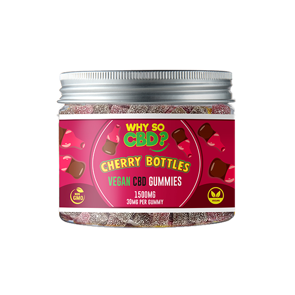 Why So CBD? 1500mg Broad Spectrum CBD Small Vegan Gummies - Cherry Bottles