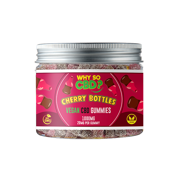 Why So CBD? 1000mg Broad Spectrum CBD Small Vegan Gummies - Cherry Bottles