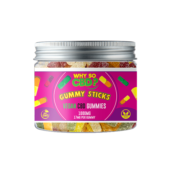 Why So CBD? 1000mg Broad Spectrum CBD Small Vegan Gummies - Gummy Sticks